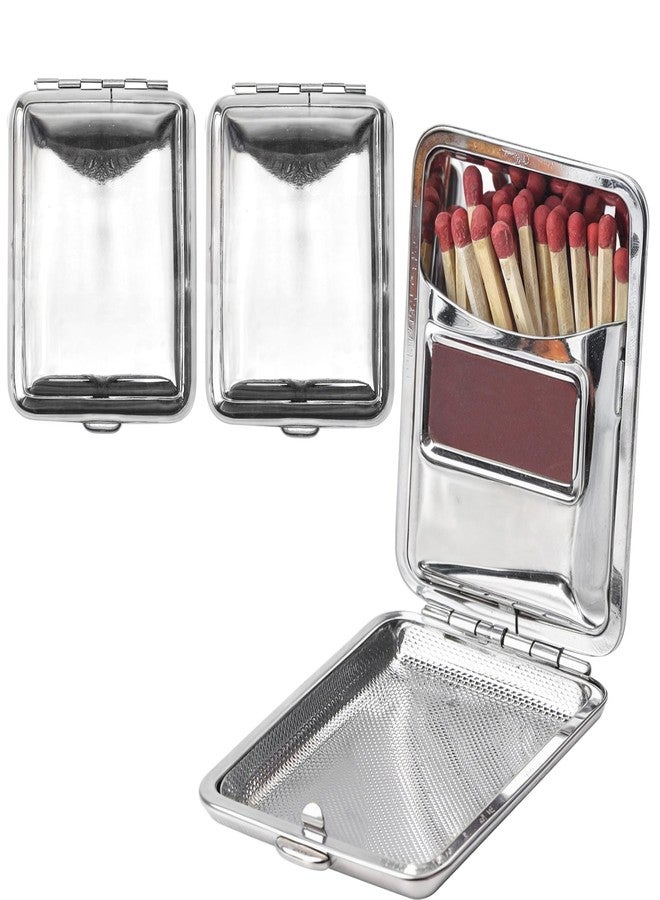 Marsrut 2Pcs Metal Match Box Case, Stainless Steel Matchboxes, Vintage Matchstick Holder with Friction Plate Striker, Portable Mini Reusable One Button Waterproof Storage Starter for Fireplace Outdoor Camping - Image 1