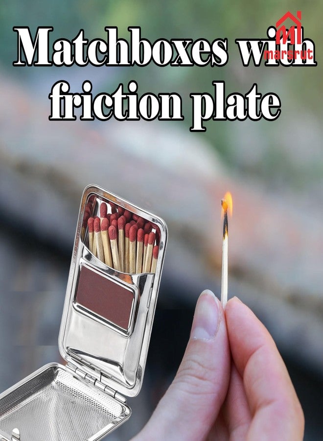 Marsrut 2Pcs Metal Match Box Case, Stainless Steel Matchboxes, Vintage Matchstick Holder with Friction Plate Striker, Portable Mini Reusable One Button Waterproof Storage Starter for Fireplace Outdoor Camping - Image 3