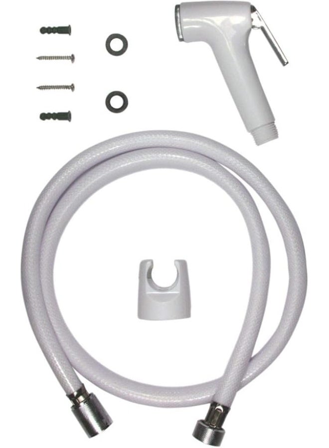 رايا طقم بخاخ دش المرحاض رايا مسلم أبيض مع خرطوم مرن وحامل حائط - Image 2