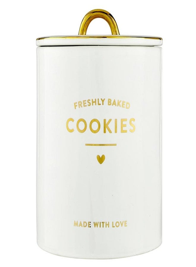 Santa Barbara Design Studio Ceramic Cookie Jars for Kitchen Counter White and Gold Foil Cookie Jar with Airtight Lid, 6" Dia x 8" H, Freshly Baked Cookies - Image 1