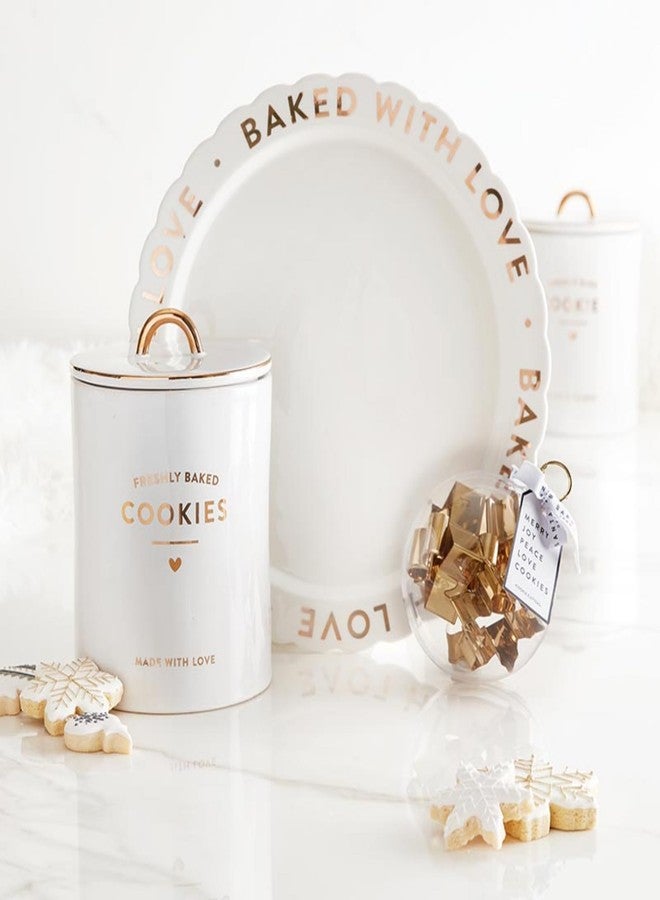 Santa Barbara Design Studio Ceramic Cookie Jars for Kitchen Counter White and Gold Foil Cookie Jar with Airtight Lid, 6" Dia x 8" H, Freshly Baked Cookies - Image 2