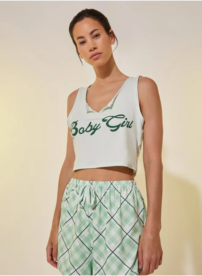 Take Two Take Two Text Print Cropped Cami and Shorts Pyjama Set