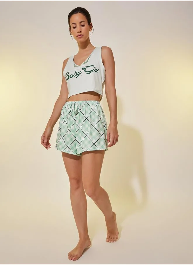Take Two Take Two Text Print Cropped Cami and Shorts Pyjama Set
