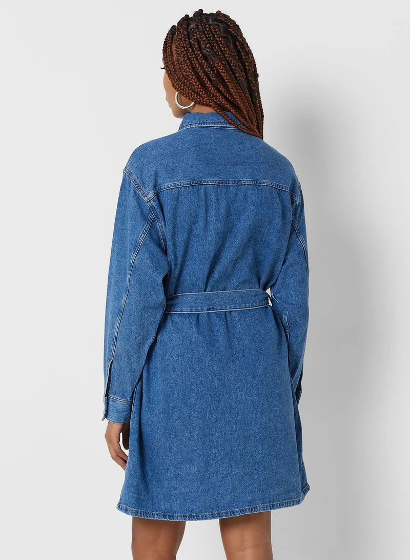 Calvin Klein Jeans Belted Pocket Detail Denim Dress