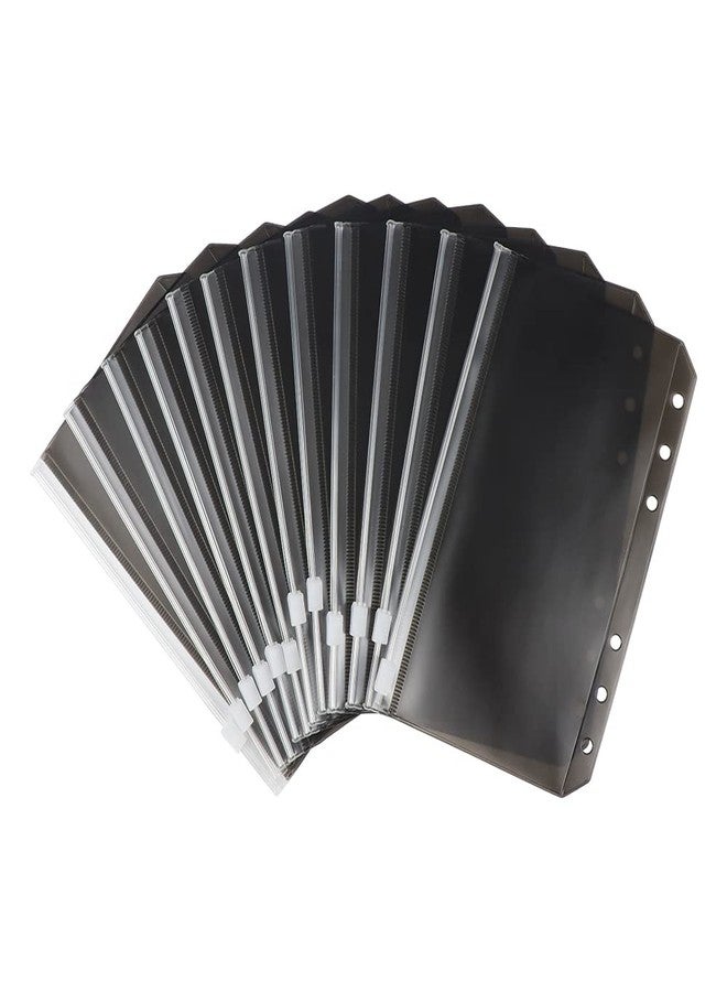AxeWoodz A6 Binder Pockets Black Zipper Pouches Translucent PVC Cash Budget Envelopes 12pcs 6 Hole Document Folders for A6 Binder, Cash Organizer Folder - Image 1