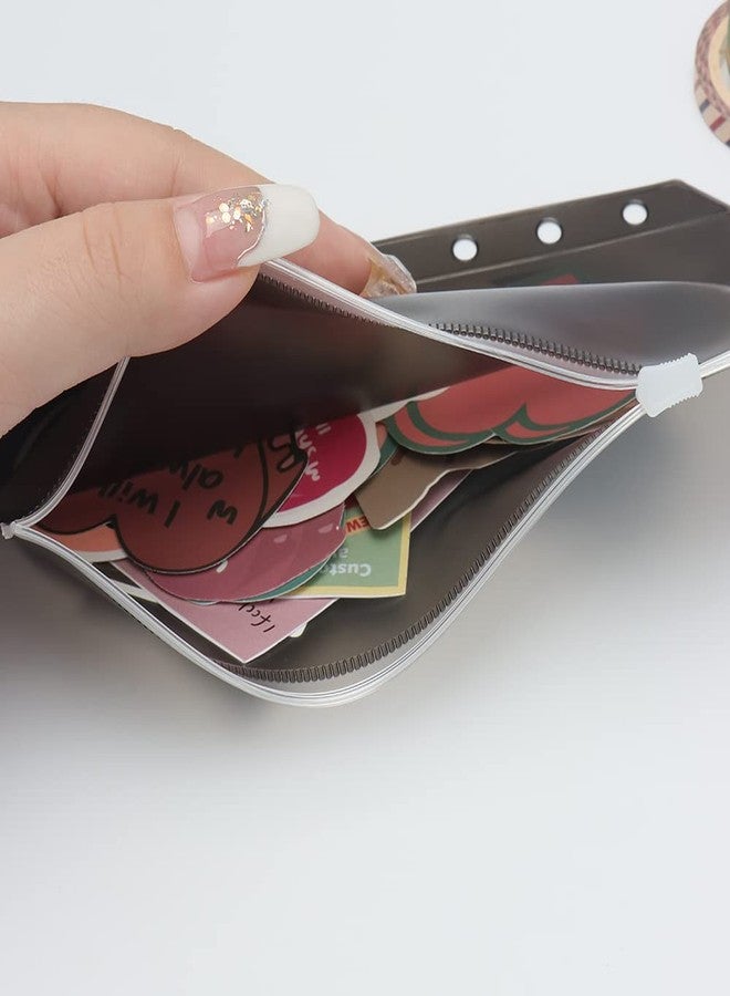 AxeWoodz A6 Binder Pockets Black Zipper Pouches Translucent PVC Cash Budget Envelopes 12pcs 6 Hole Document Folders for A6 Binder, Cash Organizer Folder - Image 2