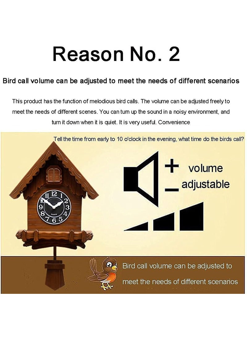 Three Secondz Three Secondz Bird time Signal Wall Clock Music Childrens Wall Clock Creative Fashion Living Room Hourly Alarm Resin Pendulum Wall Clock for Home Decor 52H x 31W White Brown  - Image 4