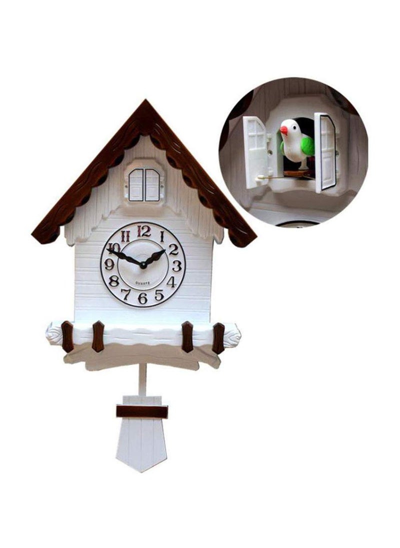 Three Secondz Three Secondz Bird time Signal Wall Clock Music Childrens Wall Clock Creative Fashion Living Room Hourly Alarm Resin Pendulum Wall Clock for Home Decor 52H x 31W White Brown  - Image 1