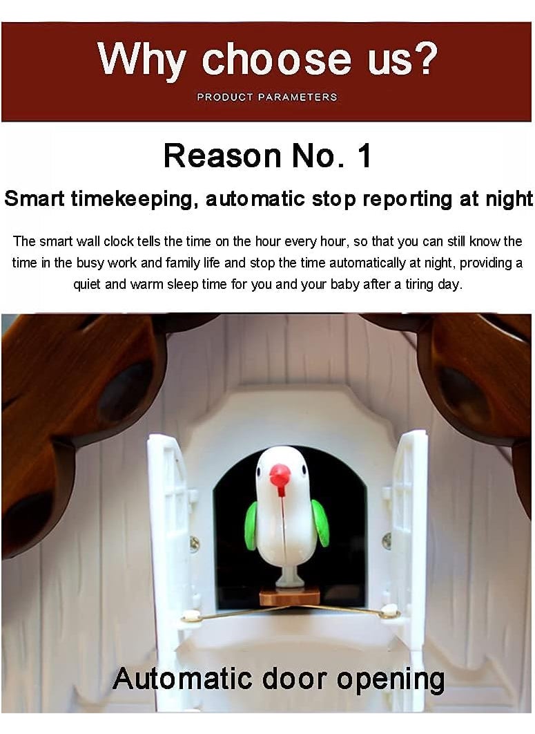 Three Secondz Three Secondz Bird time Signal Wall Clock Music Childrens Wall Clock Creative Fashion Living Room Hourly Alarm Resin Pendulum Wall Clock for Home Decor 52H x 31W White Brown  - Image 3