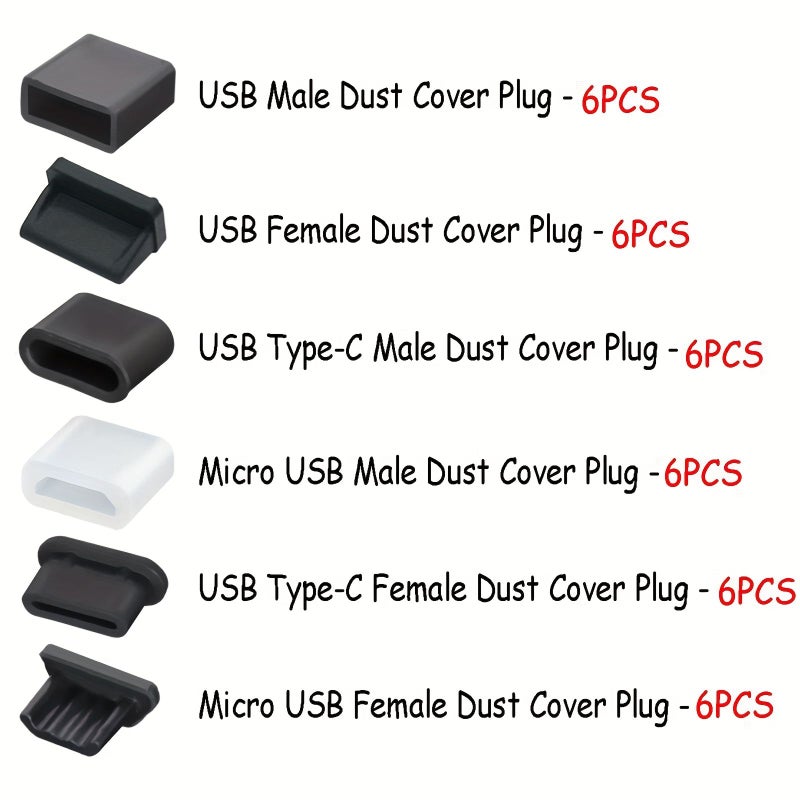 36pcs 6 Assorted USB Dust Cover Plugs USB Type C Dust Plugs Soft Micro USB Port Protector Dust Cover Protective Plug Caps for USB A Micro USB Type C Ports - Image 5