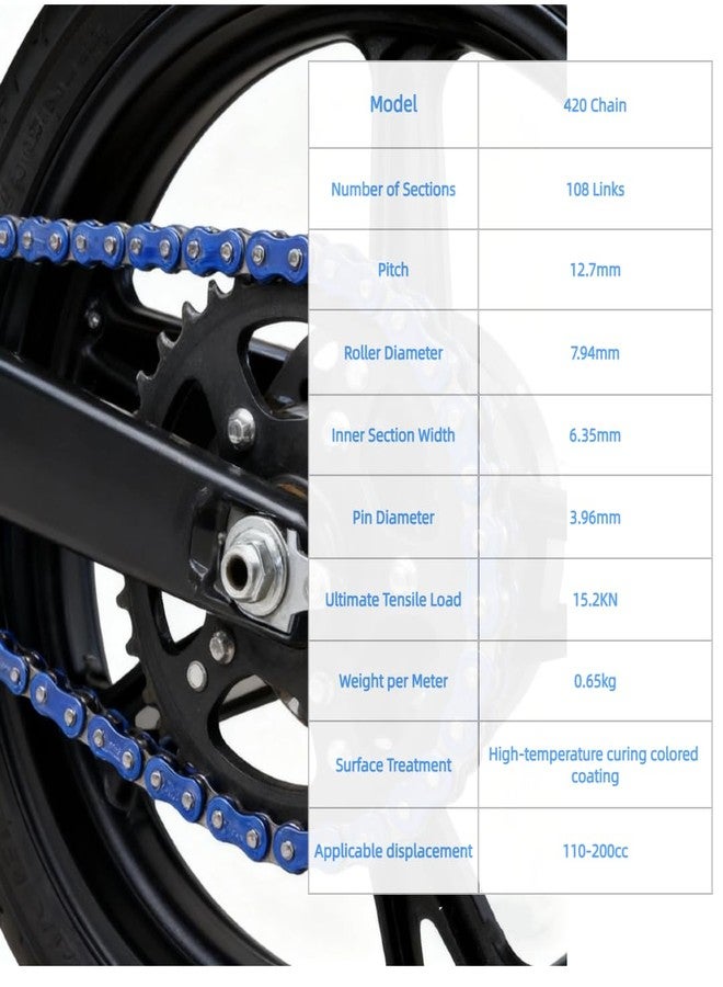 DREAM MOTION 420 108 Link Multicolour Motorcycle Chain Drive Chain with for Honda Kawasaki Yamaha 125cc ~ 250cc ATV Street Bike Crusier Touring Dirt Bike Adventure Scooter (Blue) - Image 5