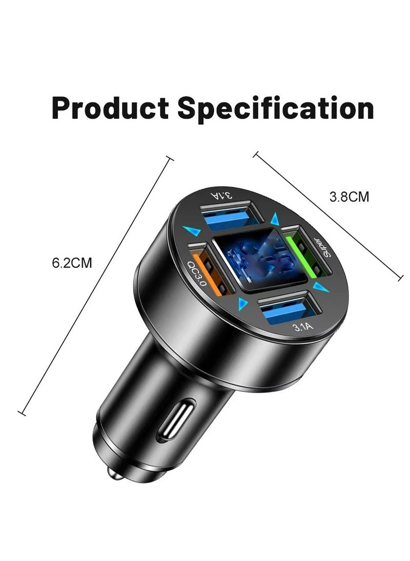 Car Charger, 66W Fast Car Charger with Retractable Charging Cable, PD Mobile Phone Charging Head One to Four QC3.0 Car Charger
