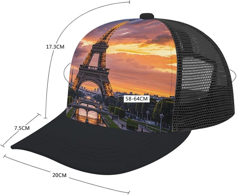 Beautiful Eiffel Tower Paris Baseball Cap Black Mesh Snapback Hat Sun Protection Golf Trucker Hat for Men Women - Image 2