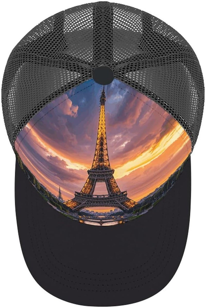 Beautiful Eiffel Tower Paris Baseball Cap Black Mesh Snapback Hat Sun Protection Golf Trucker Hat for Men Women - Image 3