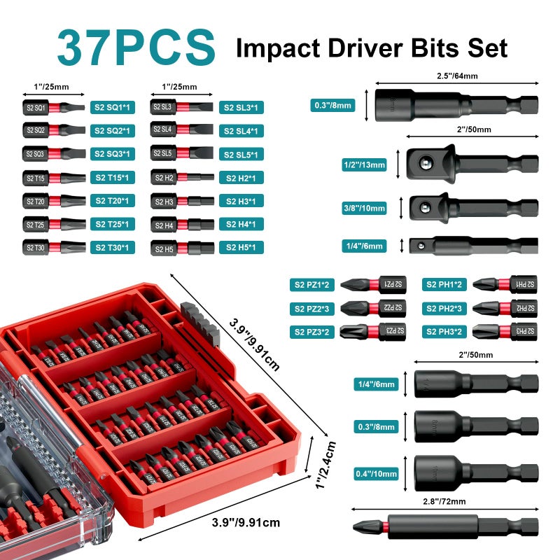 YOSIGHT 36Pcs Impact Driver Bits Set with a Storage Case, 28 Magnetic Screwdriver Bits, 5 Magnetic Sockets, 3 Socket Adapters, 1/4 In. Hex Shank Driver Tools Set for Power Screwdrivers, Electric Drill Drivers - Image 2