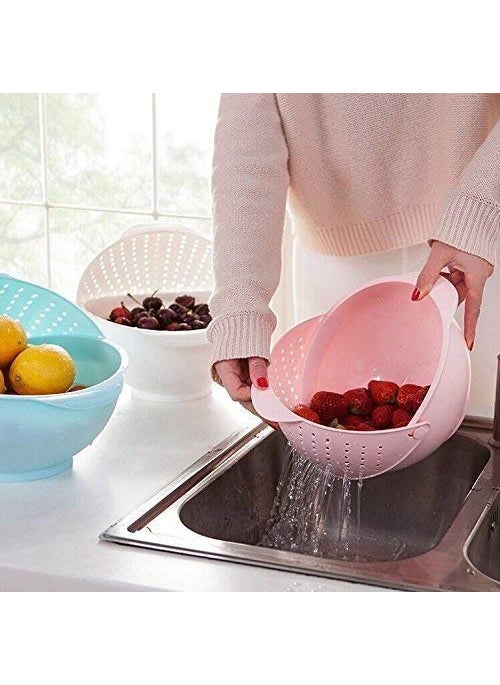 svk dream SVK Dream 1PC Rice Pulses Fruits Vegetables Noodles Pasta Washing Bowl & Strainer/Kitchen Drain Basket Rinse Bowl (Random Color)  - Image 2