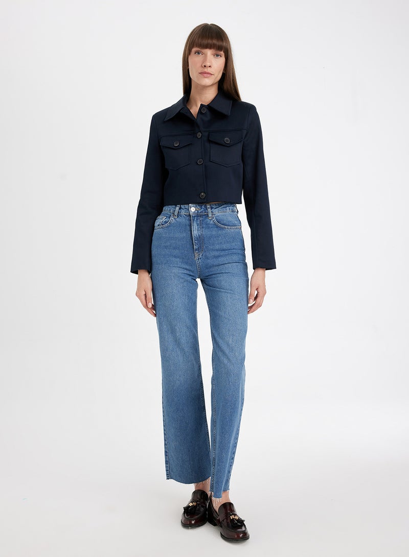 DeFacto Cropped Shirt Collar Button-Up Pocket Detailed Blazer Jacket  - Image 3