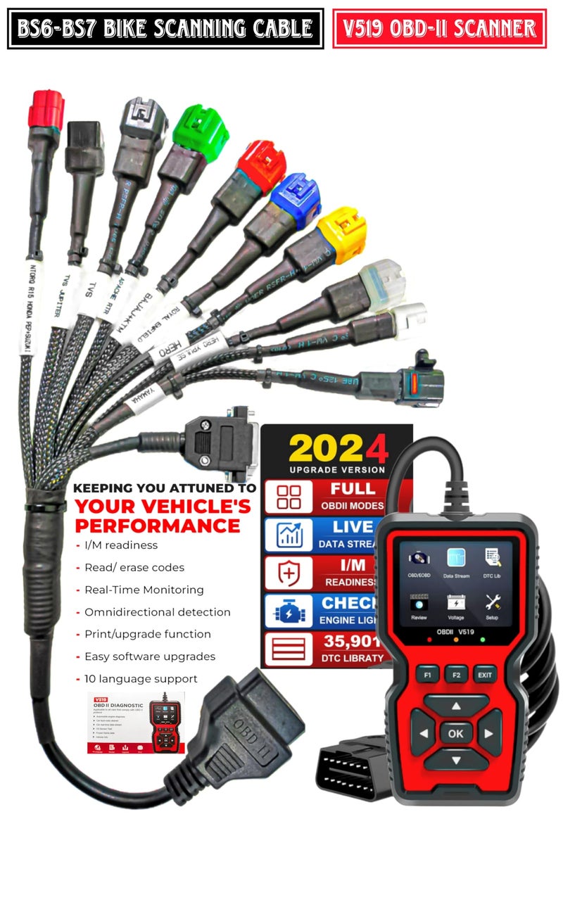 DANLITE TOOLS TECHNICIAN Bike Scanning Cable BS6,BS7 Fast Connectivity with V519 OBD-II Scanner DTC Fault Code Scanner - Image 2