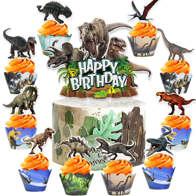 Animsco Dinosaur Cake Toppers Decorations 49 Pcs Cupcake Wrappers Baby Shower Kids Party Supplies - Image 2