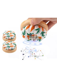 2PCS Pin Cushion, Wooden Base Needle Pincushions Carrot Pattern Style Round Cushion for Sewing Holders or DIY Crafts