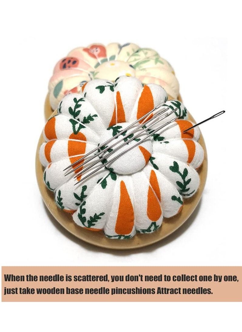 Y&D - 2PCS Pin Cushion, Wooden Base Needle Pincushions Carrot Pattern Style Round Cushion for Sewing Holders or DIY Crafts - Image 1