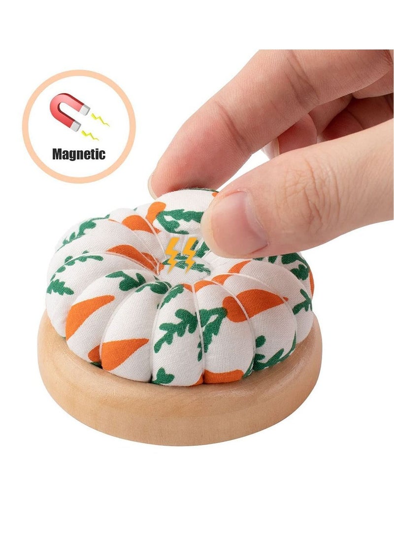 Y&D - 2PCS Pin Cushion, Wooden Base Needle Pincushions Carrot Pattern Style Round Cushion for Sewing Holders or DIY Crafts - Image 1