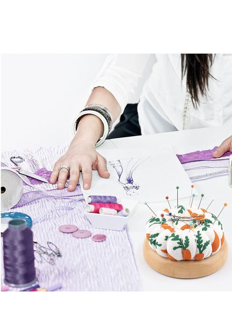 Y&D - 2PCS Pin Cushion, Wooden Base Needle Pincushions Carrot Pattern Style Round Cushion for Sewing Holders or DIY Crafts - Image 1