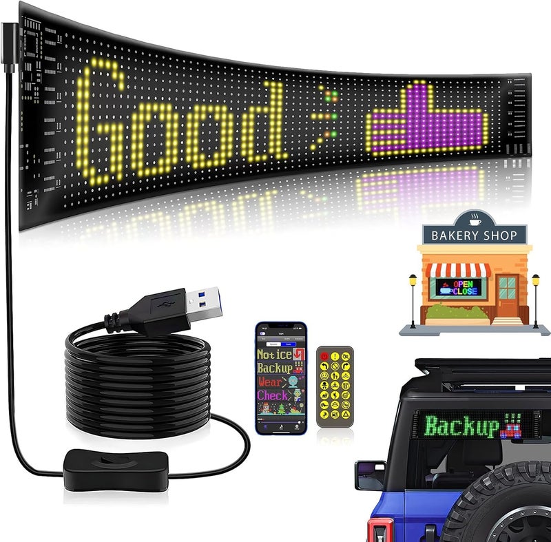 AutoBizarre Flexible Waterproof DIY Customizable LED Matrix Panel Display Screen Sign Board with Mobile Application and Remote Control for Cars, Home, Office, Shops etc (Multicolor, Large- 60x12 Cm) - Image 1