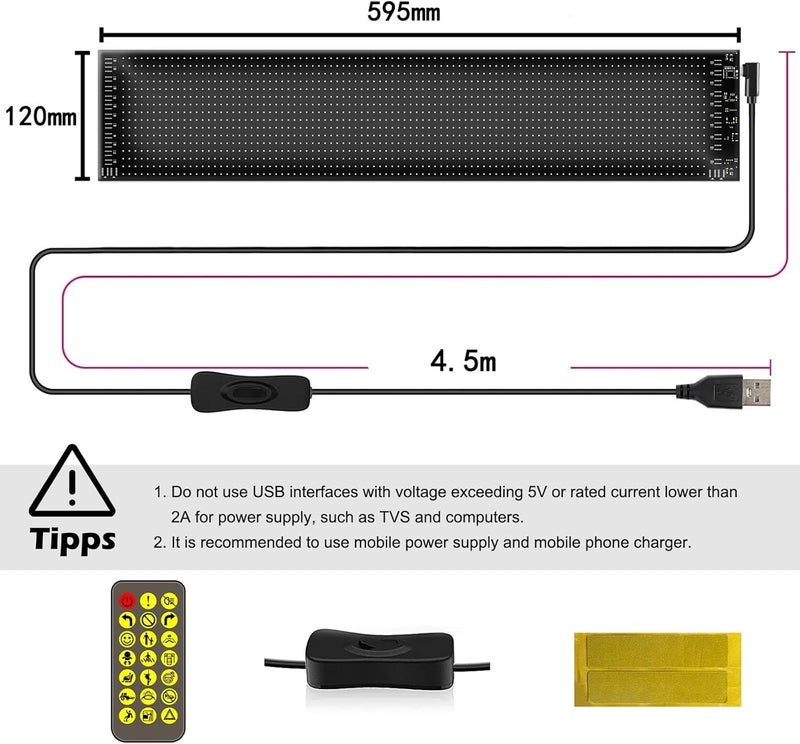 AutoBizarre Flexible Waterproof DIY Customizable LED Matrix Panel Display Screen Sign Board with Mobile Application and Remote Control for Cars, Home, Office, Shops etc (Multicolor, Large- 60x12 Cm) - Image 3