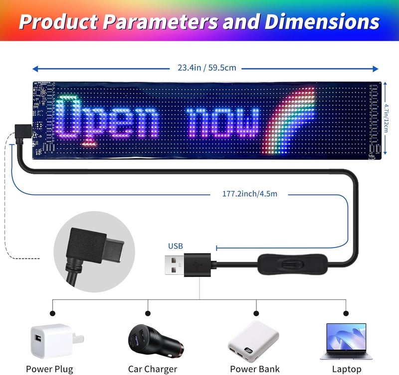 AutoBizarre Flexible Waterproof DIY Customizable LED Matrix Panel Display Screen Sign Board with Mobile Application and Remote Control for Cars, Home, Office, Shops etc (Multicolor, Large- 60x12 Cm) - Image 2