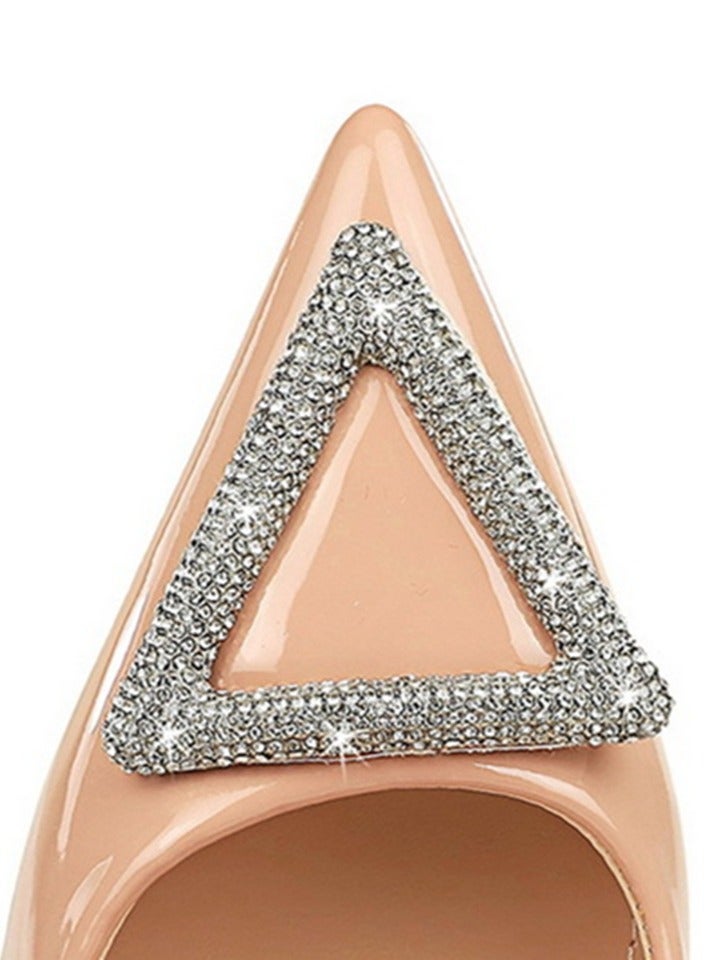 بيج تري مضخات ستيليتو النسائية أشارت إلى إصبع القدم المغلق الكعب العالي مع الديكور الراينست لون عاري 10 سم - Image 3