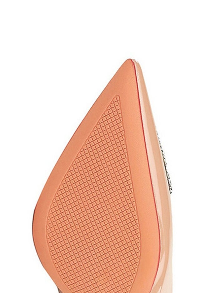 بيج تري مضخات ستيليتو النسائية أشارت إلى إصبع القدم المغلق الكعب العالي مع الديكور الراينست لون عاري 10 سم - Image 4