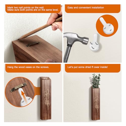 BOTOP 4 Pack Wood Indoor Wall Planter, Modern Boho Wall Decor for Living Room Bedroom, Farmhouse Pocket Vases for Dried Flowers and Faux Greenery Plants - Brown - Image 5