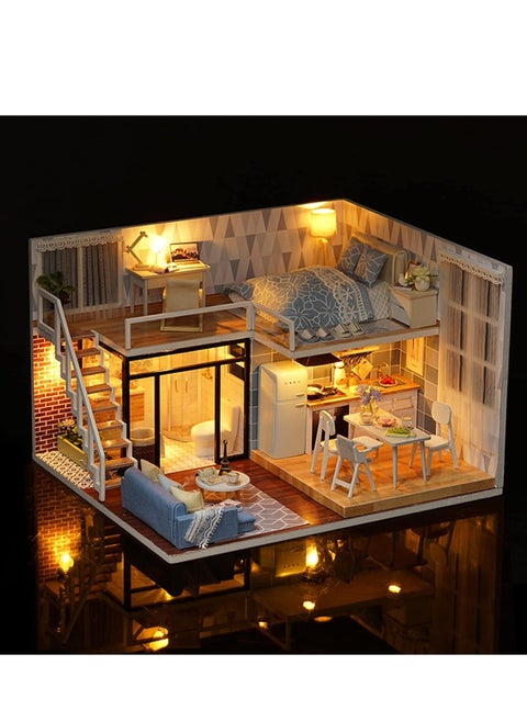 Miniature Loft Dollhouse Kit Lifelike Mini 3D Wooden House Room Handmade Toy with Furniture LED Lights Birthday Gift