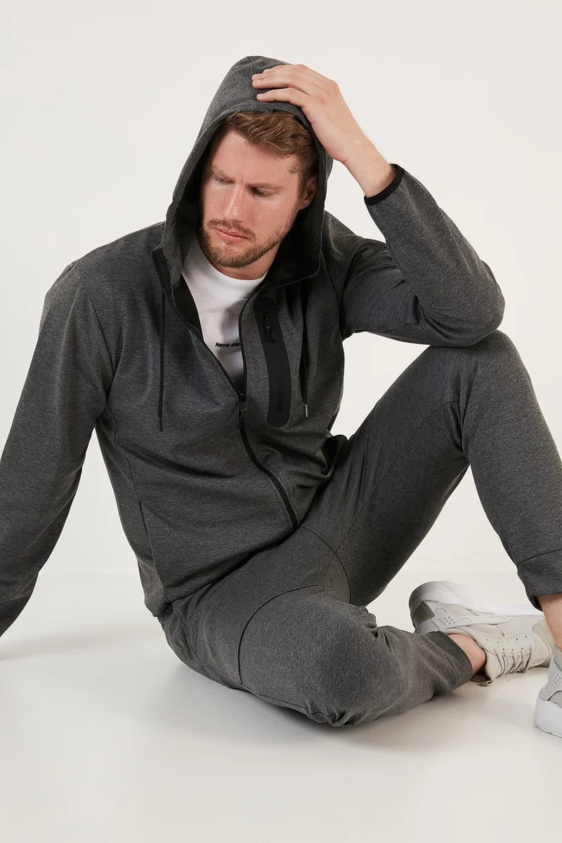 Buratti Slim Fit Zippered Hooded Tracksuit Set Men's Tracksuit 651005