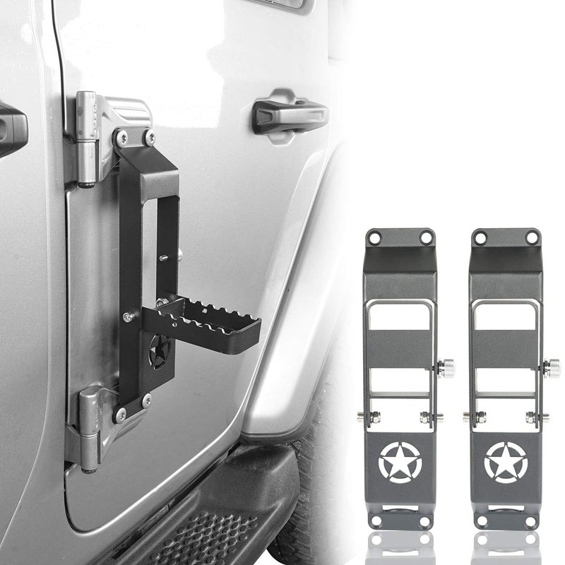 Hooke Road Door Hinge Steps Metal Folding Door Pedal wStar Sign Compatible with Jeep Wrangler JL Jeep Gladiator JT 2018 2019 2020 2021 2022 2023 2024 2025 Set of 2