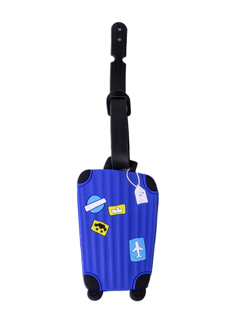 كويزين أرت Luggage Tag with Name ID Card, Personalized Identifier ID Labels, Flexible PVC Travel Tags, Secure Travel Luggage Labels for Baggage Identity, Suitcase Tag - Trolley Shape, Blue