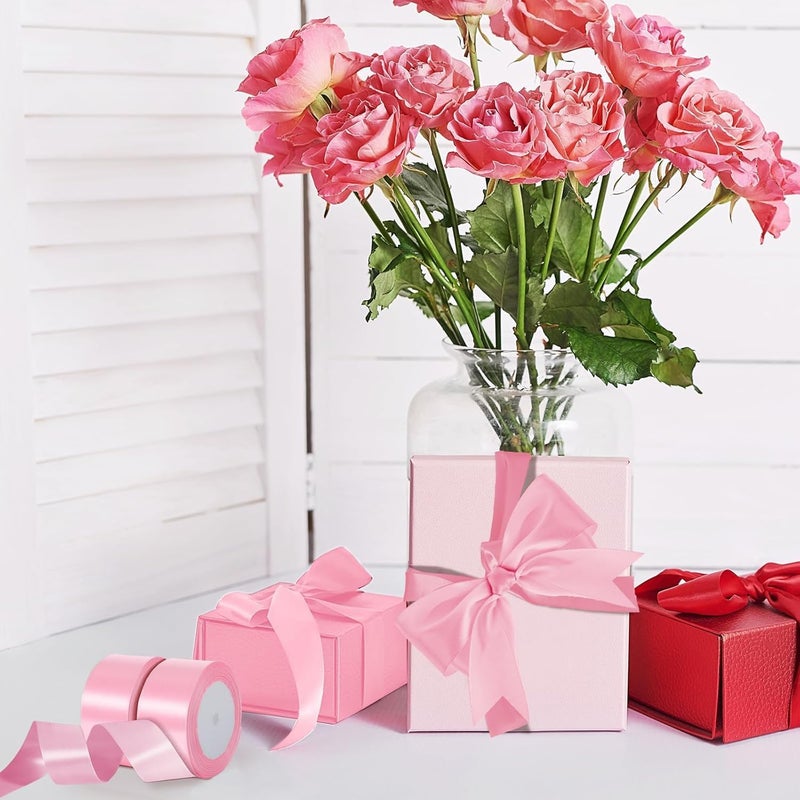 HZYH 2 Rolls Solid Pink Satin Ribbon, 1-1/2 Inch x 25 Yards, Thick Ribbon for Gift Wrapping, Flower Bouquets, Bows, Wedding & Party Decorations, DIY Crafts - Image 3