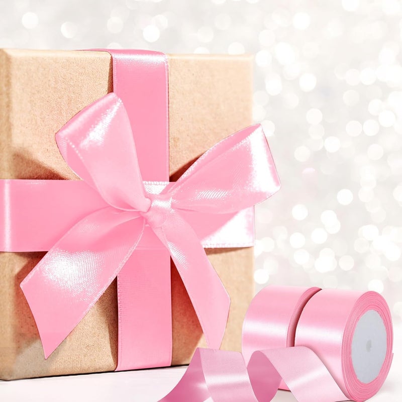 HZYH 2 Rolls Solid Pink Satin Ribbon, 1-1/2 Inch x 25 Yards, Thick Ribbon for Gift Wrapping, Flower Bouquets, Bows, Wedding & Party Decorations, DIY Crafts - Image 5