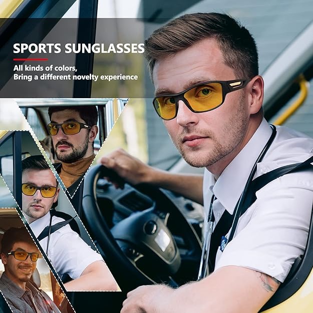 Dark Wost Polarized Sports Sunglasses for Men Women, Wrap Around Driving Cycling Fishing Sun Glasses 100% UV Protection Goggles (Frame Black/Lens Yellow) - Image 4