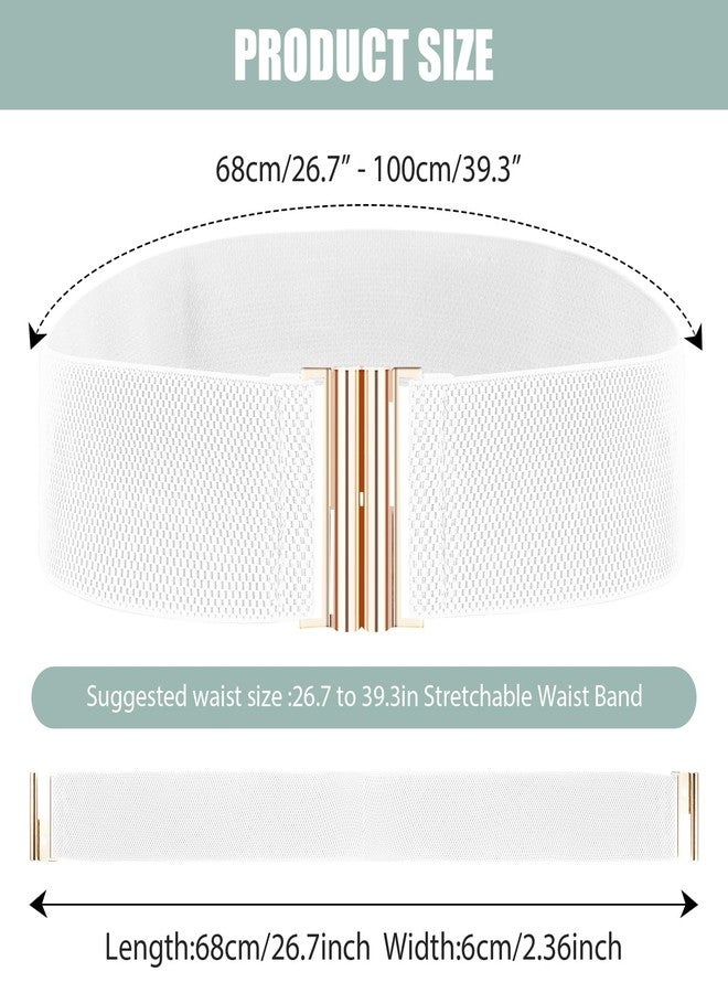 Andibro Wide Elastic Belt for Women, Stretch Waist Belt Ladies Dress Buckle Belt Vintage Cinch Belt Adjustable Waistband (White) - Image 3