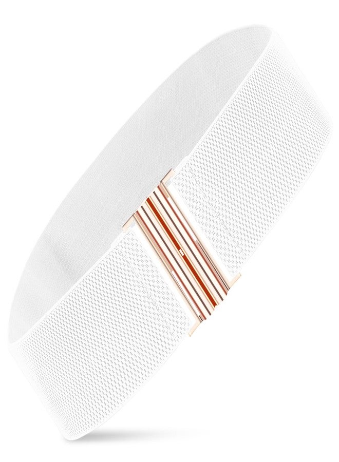 Andibro Wide Elastic Belt for Women, Stretch Waist Belt Ladies Dress Buckle Belt Vintage Cinch Belt Adjustable Waistband (White) - Image 1
