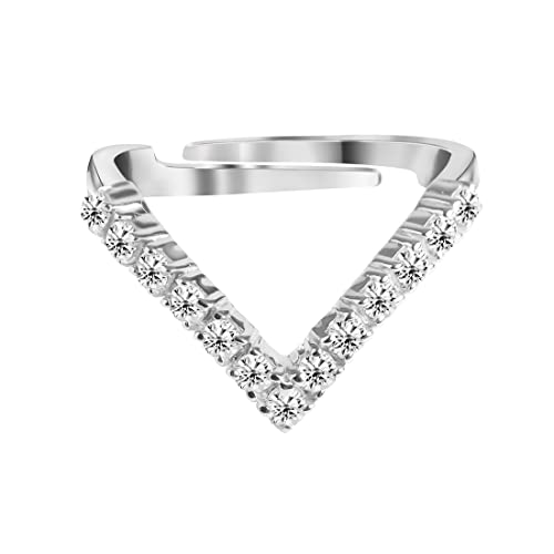 Clara 925 Sterling Silver V Shape Ring with Adjustable Band | Rhodium Plated, Swiss Zirconia | Gift for Women & Girls - Image 1