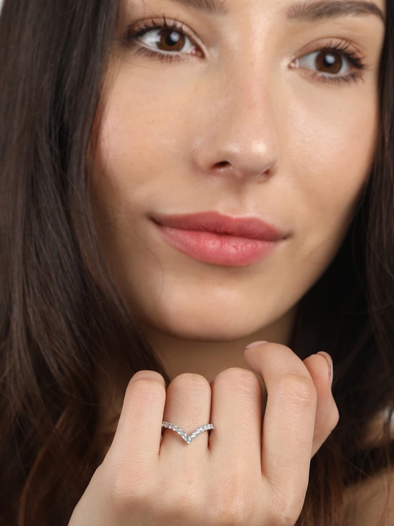 Clara 925 Sterling Silver V Shape Ring with Adjustable Band | Rhodium Plated, Swiss Zirconia | Gift for Women & Girls - Image 3