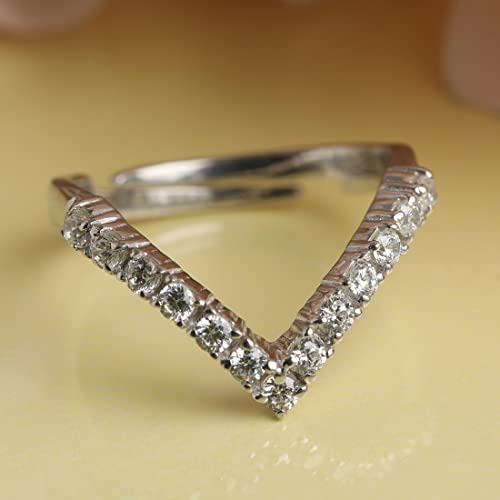 Clara 925 Sterling Silver V Shape Ring with Adjustable Band | Rhodium Plated, Swiss Zirconia | Gift for Women & Girls - Image 2