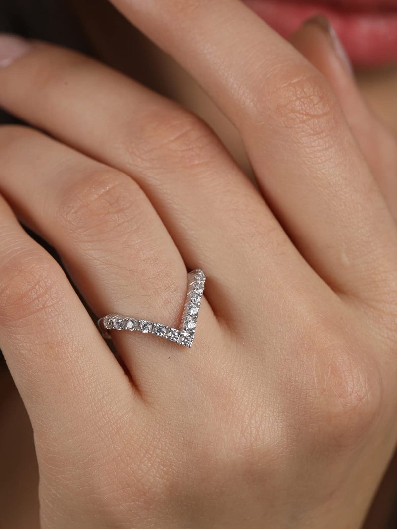 Clara 925 Sterling Silver V Shape Ring with Adjustable Band | Rhodium Plated, Swiss Zirconia | Gift for Women & Girls - Image 4