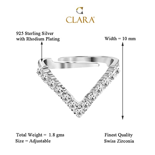 Clara 925 Sterling Silver V Shape Ring with Adjustable Band | Rhodium Plated, Swiss Zirconia | Gift for Women & Girls - Image 5