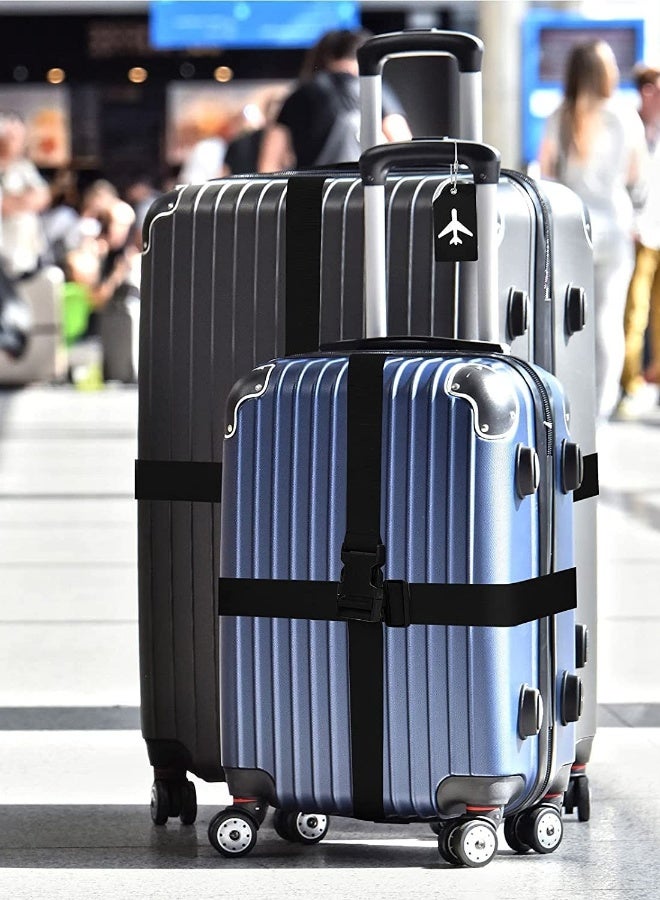 Luggage Straps Set, 4pcs Travel Suitcase Straps with 4pcs Silicone Luggage Tags, Adjustable Suitcase Belts, Suitcase Tags with Name ID Card for Luggage Suitcase Travel Accessories Black - Image 2