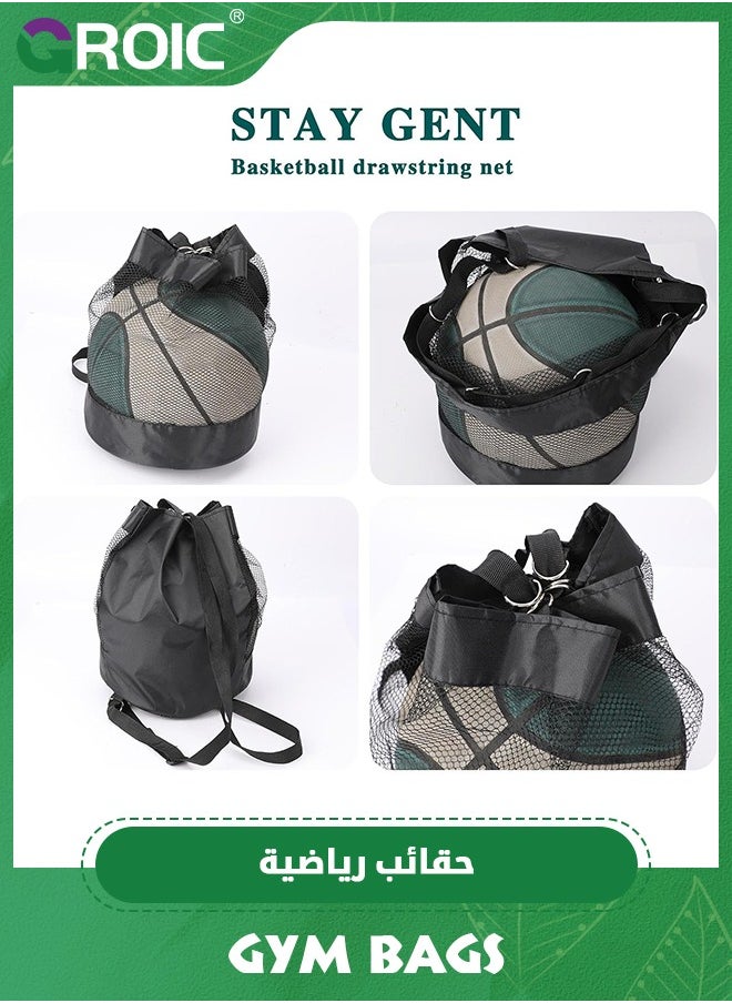 GROIC 2 Pack Ball Bag, Single Ball Bag Mesh Heavy Duty Sport Drawstring Bags Basketball Backpack Small Sling Back Bag Mesh Gym Bag for Carrying Basketball, Volleyball, Football, Golf Balls, Soccer  - Image 5