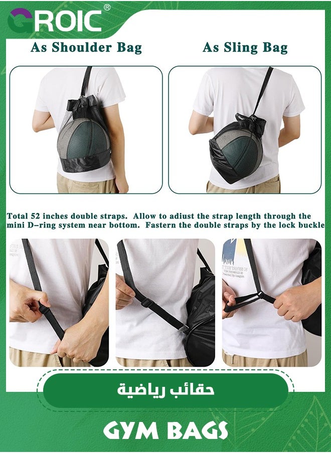 GROIC 2 Pack Ball Bag, Single Ball Bag Mesh Heavy Duty Sport Drawstring Bags Basketball Backpack Small Sling Back Bag Mesh Gym Bag for Carrying Basketball, Volleyball, Football, Golf Balls, Soccer  - Image 3
